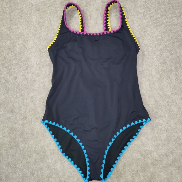 Lucky Brand swimwear Black One Piece swimsuit with Colorful Embroidery Trim - Picture 1 of 9